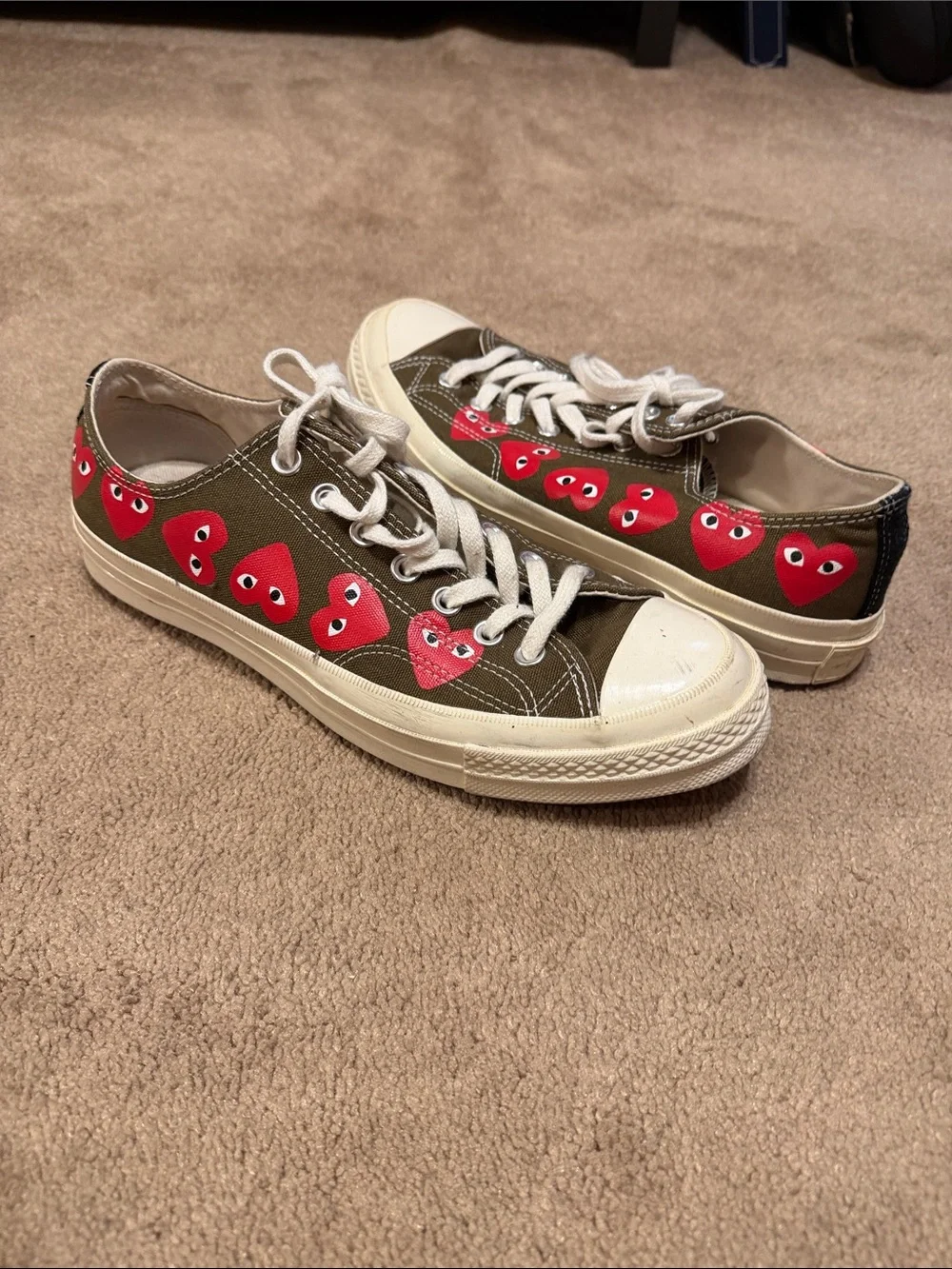 Converse Kids Olive Canvas Sneakers with Red Heart Motif